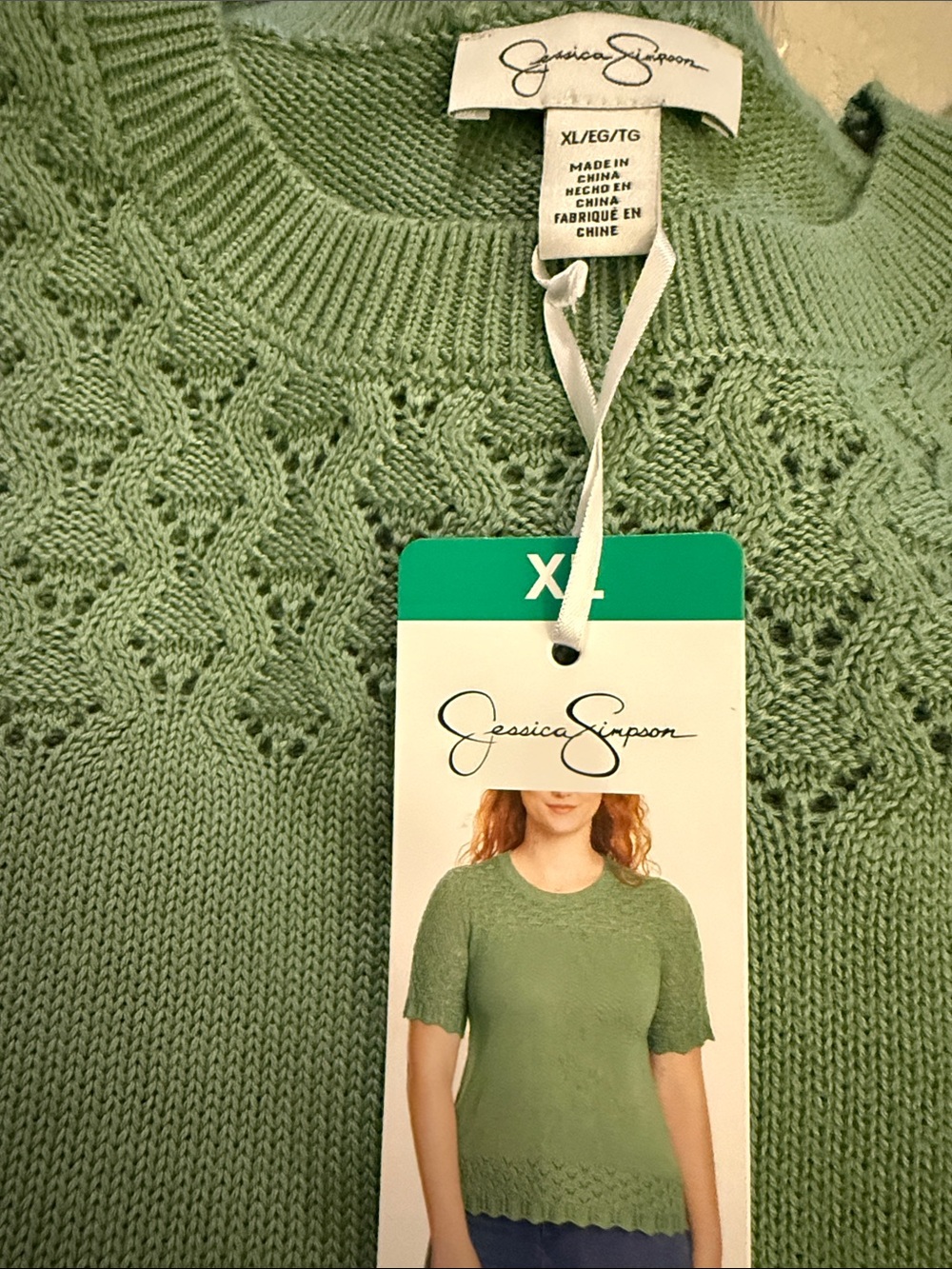 Jessica Simpson Sage Green Short-Sleeve Knit Top
